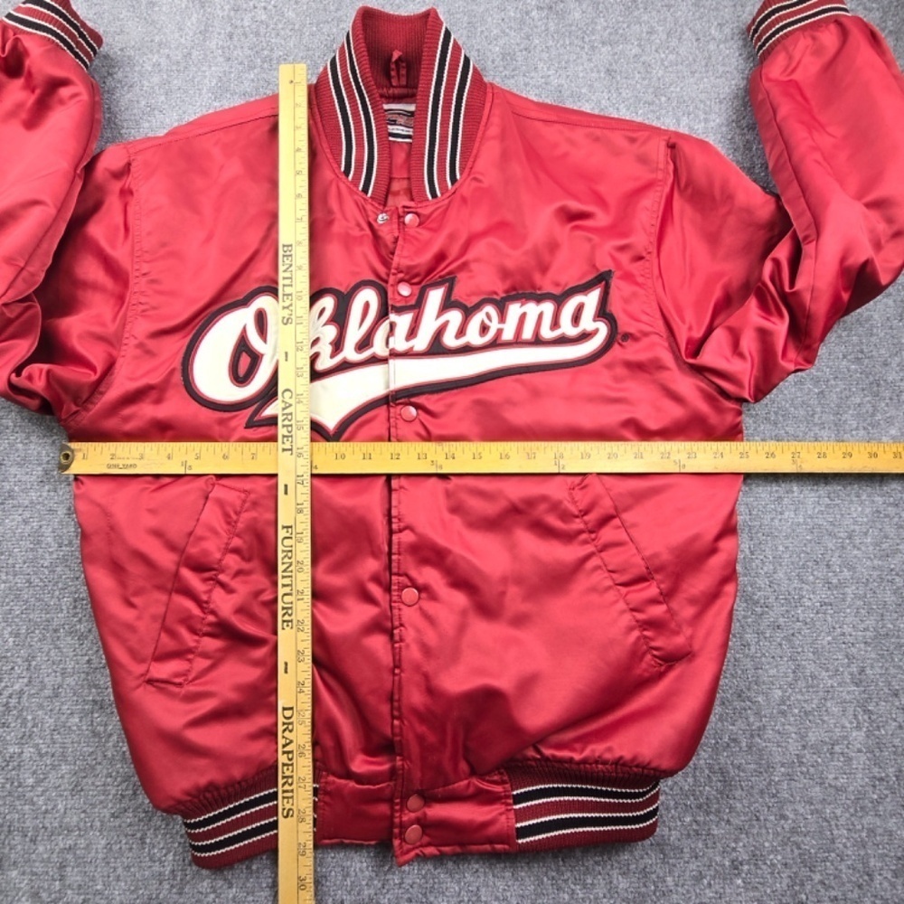 VTG Sooners Oklahoma University Bomber Jacket Mens M Crimson Red Xtreme Fanz - Picture 8 of 10